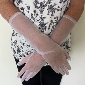 NWT Sheer White Formal Gloves Below Elbow